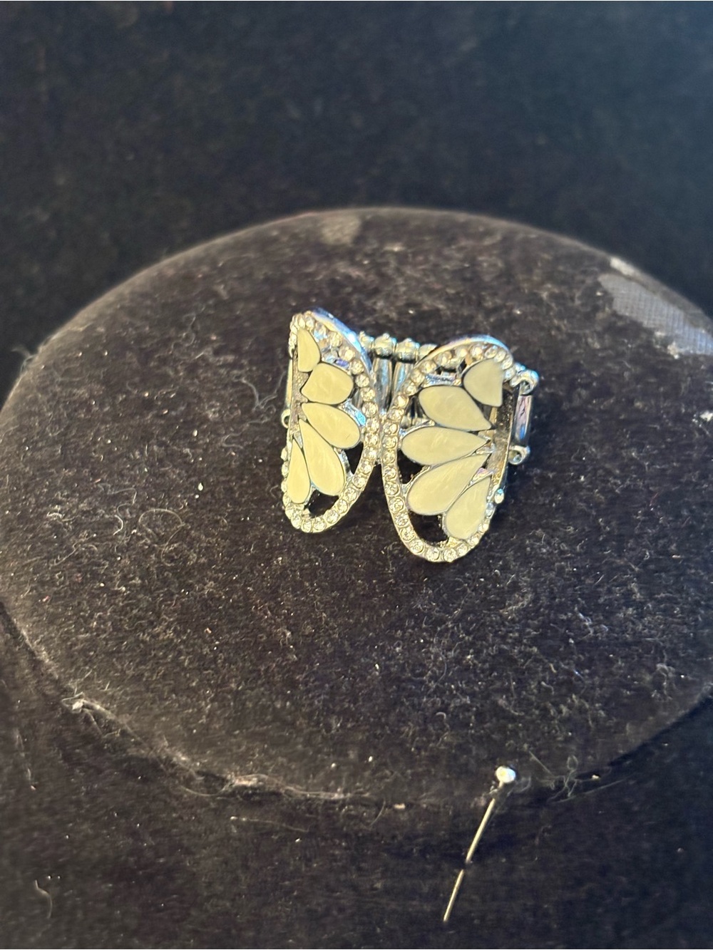 paparazzi White Enamel & Silver Butterfly Statement Ring
